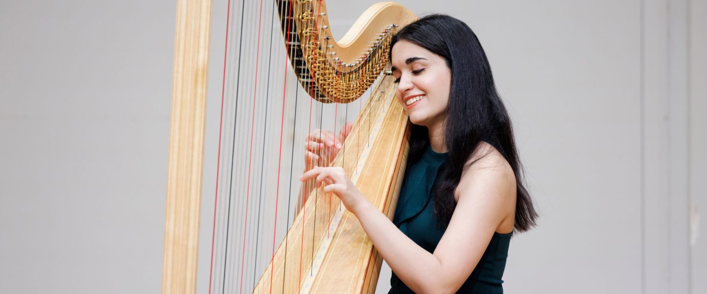 Competitor Shamim Minoo of Iran is pictured during the 13th USA International Harp Competition at Indiana University in Bloomington, Indiana on Friday, May 23, 2025. (Photo by James Brosher)